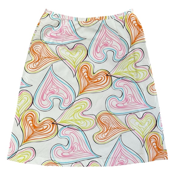 Groovy Vintage Y2K Swirly Neon Heart Print Midi Skirt Size 8 - Picture 1 of 5